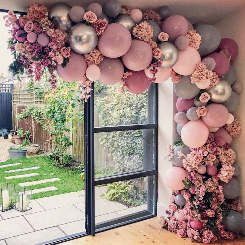 Pink Gray Balloon Garland Arch Kit For Engagement Anniversary