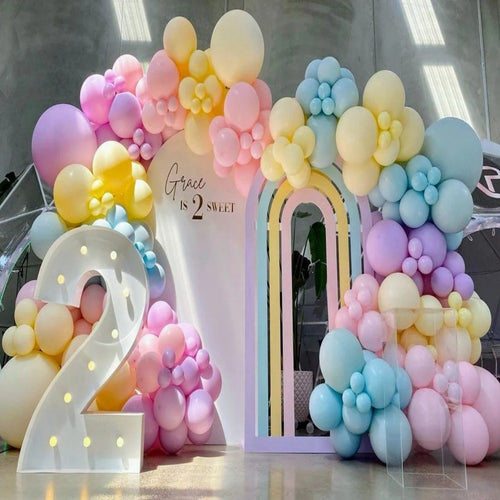 Double Pastel Pink Rainbow Theme Balloons For Baby Shower