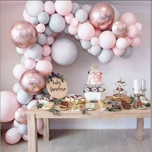 Balloon Arch Garland Pink Rose Gold and Grey Double Stuffed