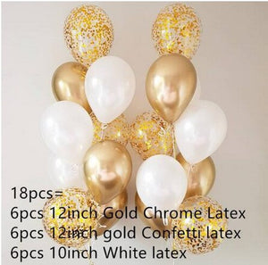 Gold Silver Party Latex Balloons  - 18 Pieces - 12 Inches
