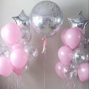 36inch Silver confetti balloon pink white latex balloons
