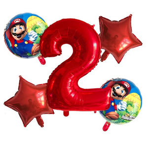 Mario Star Balloons - Red Blue Green - 5 Piece - 32 Inches