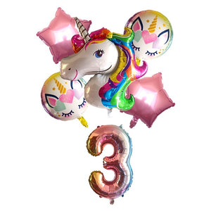 Rainbow Unicorn Birthday Balloon - 6 Pieces - 12 Inches