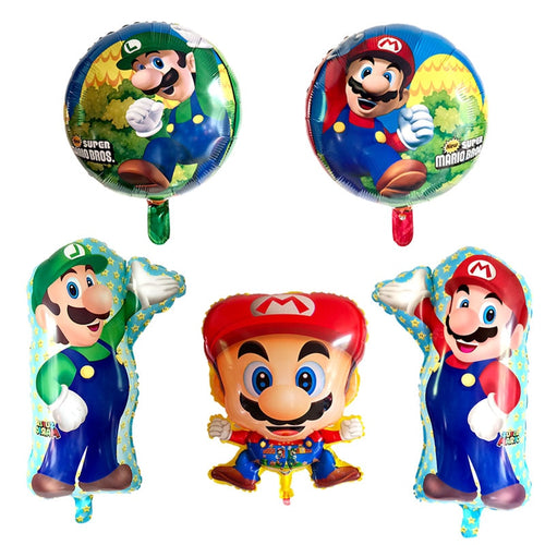 Super Mario Balloon - Red Blue Green Black - 5 Pieces - 18 Inches