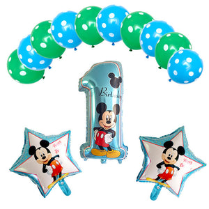 Blue Boy Mickey Balloons - Blue Green Black - Celebrations Kids Birthdays - 13 Pieces - 18 Inches