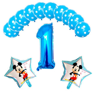 Blue Boy Mickey Balloons - Blue Green Black - Celebrations Kids Birthdays - 13 Pieces - 18 Inches
