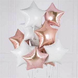 Heart and Star Bouquet Balloons - Rose Gold Yellow Pink Blue - 10 Pieces - 18 Inches