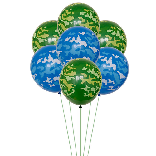 Camouflage Party Balloons - Green Emerald Blue - 50 Pieces - 18 Inches