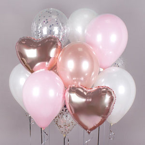 Love and Stars Balloon Bouquet - Pink Green Blue - 11 Pieces - 12 Inches