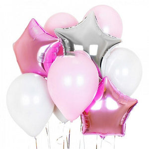 Love and Stars Balloon Bouquet - Pink Green Blue - 11 Pieces - 12 Inches