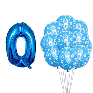 Blue Number Balloons - White Blue - Birthday Baby Shower Celebration - 10 Piece - 32 Inches