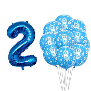 Blue Number Balloons - White Blue - Birthday Baby Shower Celebration - 10 Piece - 32 Inches