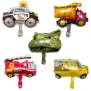 Cartoon Car Party Balloons - Yellow, Green, Black, Red- Wedding New Year Baby Shower - 5 Pieces