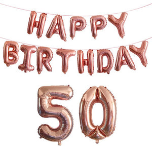 Special Birthday Number Foil Balloons - Pink Gold Silver - 15 Pieces - 16 Inches