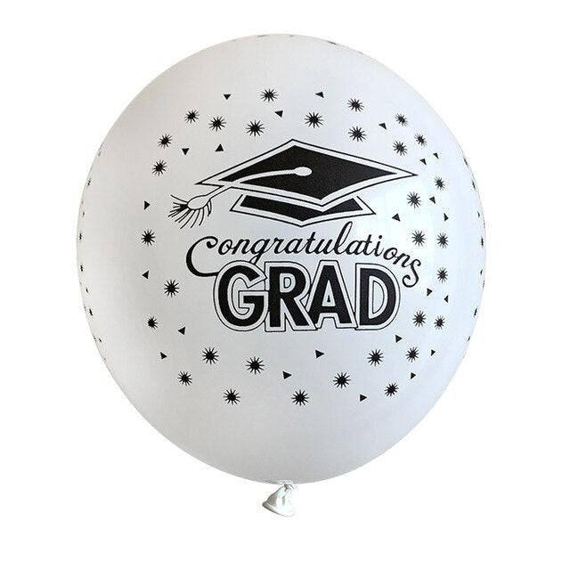 White Graduation Balloons - White Black - 10/12 Pieces - 12 Inch