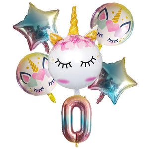 Gradient Unicorn Birthday Balloon - 6 Pieces - 32 Inches