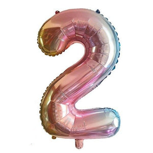 Number Two Birthday Balloons - Blue Pink Green - 40 Inches
