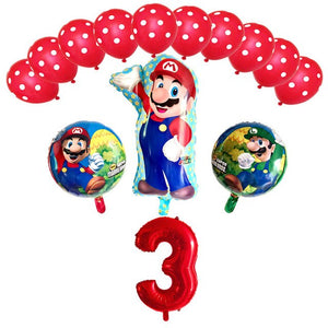 Super Mario Number Balloons - Pink Red White Green - 14 Pieces - 32 Inches