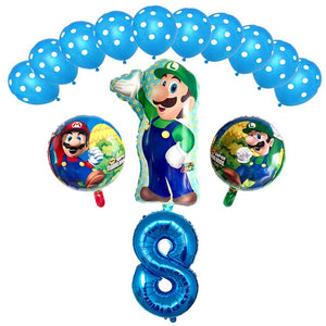 Super Mario Number Balloons - Pink Red White Green - 14 Pieces - 32 Inches