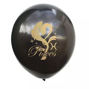 Twelve Constellation Latex Balloons - Black, Golden