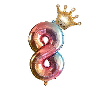 Rainbow Gradient Crown Number Balloon - 2 Pieces - 12 Inches