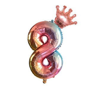 Rainbow Gradient Crown Number Balloon - 2 Pieces - 12 Inches