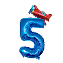 Airplane Number Foil Balloons - Red Blue - 32 Inches
