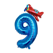 Airplane Number Foil Balloons - Red Blue - 32 Inches