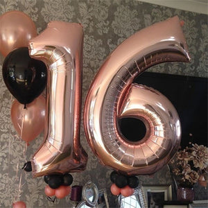 Colored Numbers Foil Balloons - Rose Gold Silver Blue - Birthdays Kids Celebration - 16 Pieces - 32 Inches
