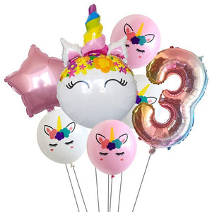 Unicorn Head Birthday Balloon - 7 Pieces - 12 Inches