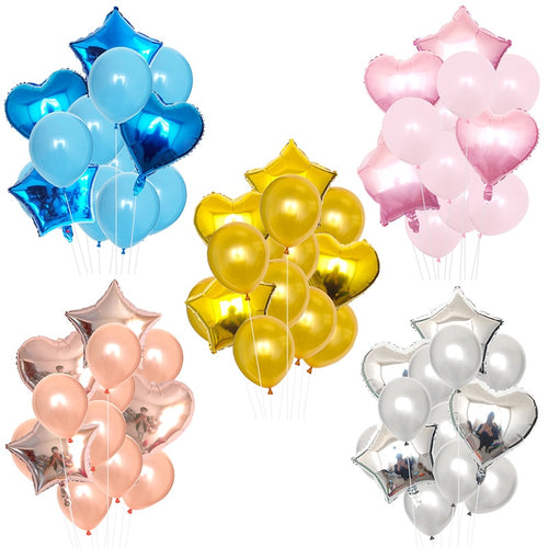 Bouquet of Party Foil Balloons - Mixed Colors - Birthday Wedding New Year Baby Shower - 14 Pieces - 12 Inches