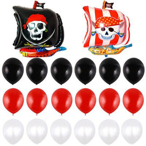 Pirate Boat Balloons - Red Black White - Wedding Anniversaries Birthdays - 10 Pieces - 18 Inches