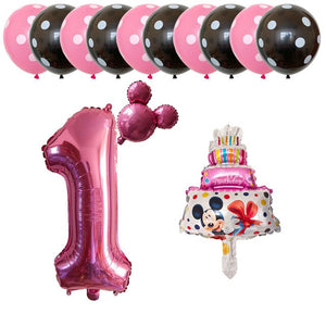 Mickey Mouse Cake Balloons - Pink Blue Red - 13 Pieces - 18 Inches