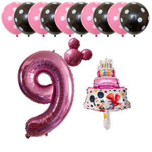 Mickey Mouse Cake Balloons - Pink Blue Red - 13 Pieces - 18 Inches