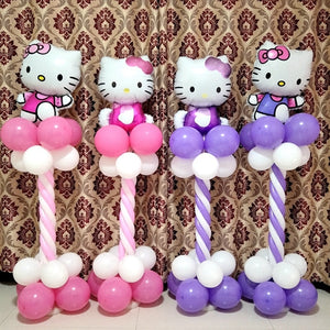28pcs/lot Cartoon Cat Foil Balloons Pink White Latex Balloon Column