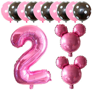 Mickey Number Foil Balloons - Pink Red Blue - Kids Celebrations Birthdays - 13 Pieces - 30 Inches