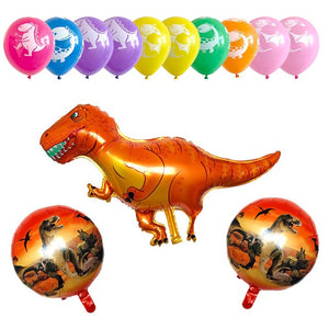 Big Dinosaur Foil Balloons - Pink Blue Yellow Green -  13 Pieces - 12 Inches