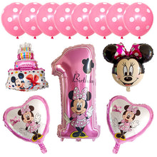 Mickey and Minnie First Birthday Balloons - Pink Red Blue - 13 Pieces - 18 Inches
