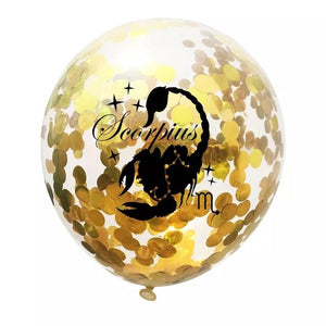 Zodiac Sign Sequin Birthday Balloon - Gold & White - Birthday Wedding New Year Baby Shower - 5 Pieces - 12 Inches