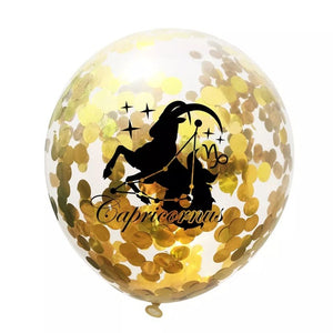 Zodiac Sign Sequin Birthday Balloon - Gold & White - Birthday Wedding New Year Baby Shower - 5 Pieces - 12 Inches