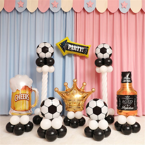 Football Soccer Themed Balloons - Black Yellow Green White - 10 Pieces - 12 inches
