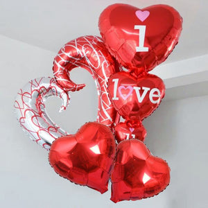 Heart Connection Foil Balloons - Red and White- 5 Pieces - 18 Inches